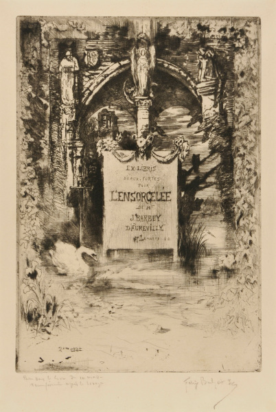 BOOKPLATE FOR THE BOOK "JULES BARBEY D'AUREVILLY, L'ENSORCELÉE (PARIS: A. LEMERRE, 1877)"