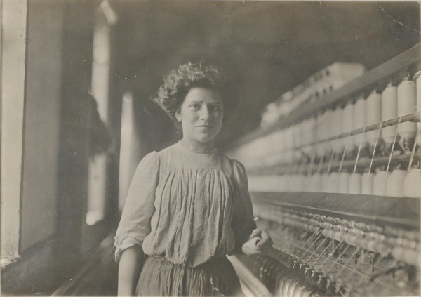 SPINNER AND DOFFER IN THE INTERLAKEN MILL, ARKWRIGHT, RHODE ISLAND