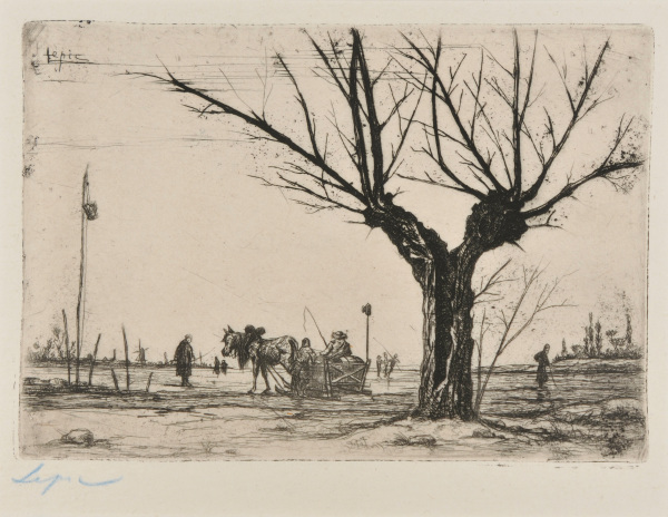 SLEIGH AND BARE TREE