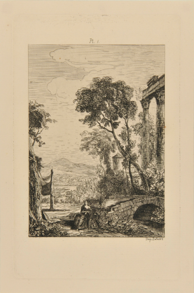 WOMAN SEATED AT A BRIDGE IN RUINS