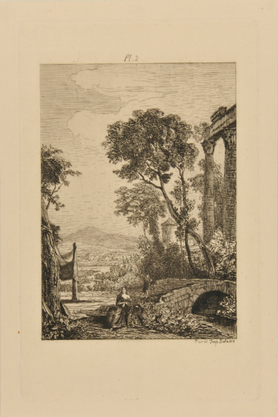 WOMAN SEATED AT A BRIDGE IN RUINS