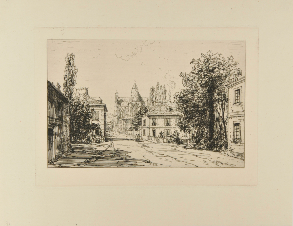 VIEW OF THE CHURCH AND ENTRANCE TO THE VILLAGE OF ESSÔMES (NEAR CHÂTEAU THIERRY)