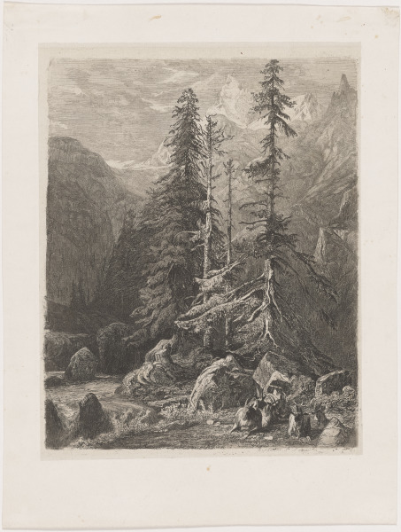 Swiss Mountains with Goats Resting