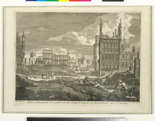 DEBRIS D'UNE PARTIE DU GRAND MARCHÉ DEPUIS LE COING DE LA HEUVELSTRAET VERS ST. NICOLAS