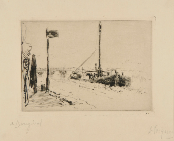 AT BOUGIVAL, WITH BOAT DOCKED AND BRIDGE IN THE BACKGROUND