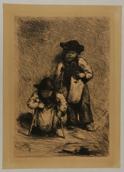 TWO CHILDREN ON CRUTCHES