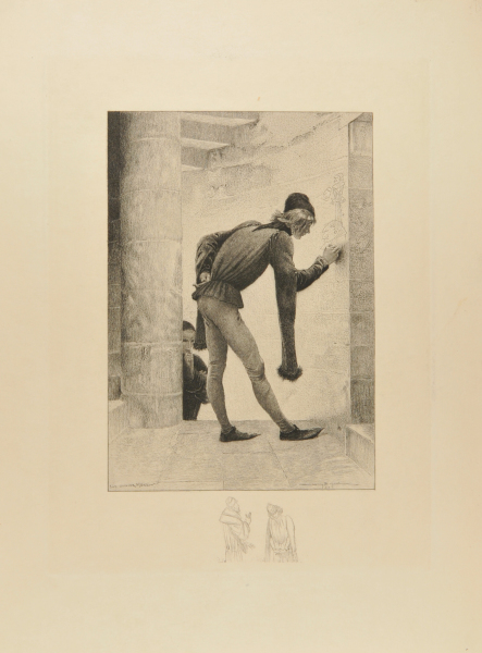 Illustration for Notre Dame de Paris (The Student drawing caricatures of the priest)