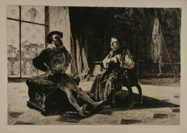 MACCHIAVELLI AND COSIMO DE' MEDICI SEATED IN THE PALAZZO VECCHIO IN FLORENCE