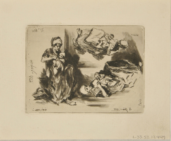 THREE SKETCHES OF A WOMAN HOLDING A BABY