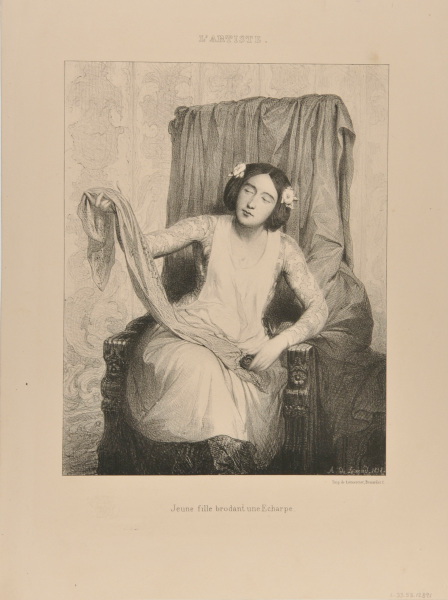 Jeune Fille Brodant une Écharpe