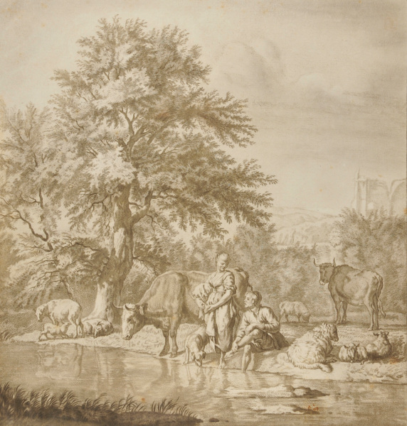 Le Troupeau pres de la Riviere, after van de Velde