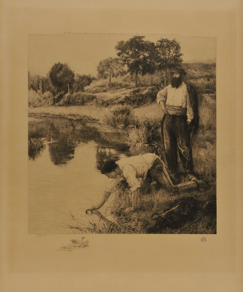 Travelers Drinking by a Stream
