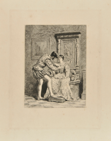 Man Adjusting a Lady’s Dress