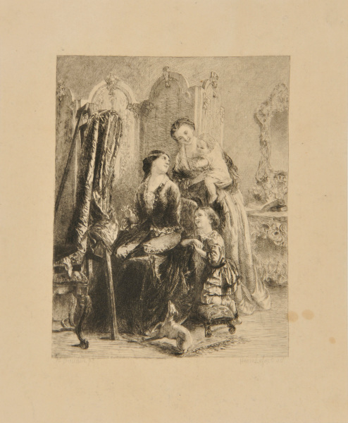 Woman at an Easel with Children and a Nurse in the Background, after Baudin