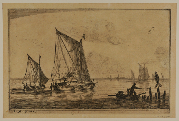 A "DUINOPSCHUIT," A SMALLER SAILING BOAT, AND A ROWING BOAT