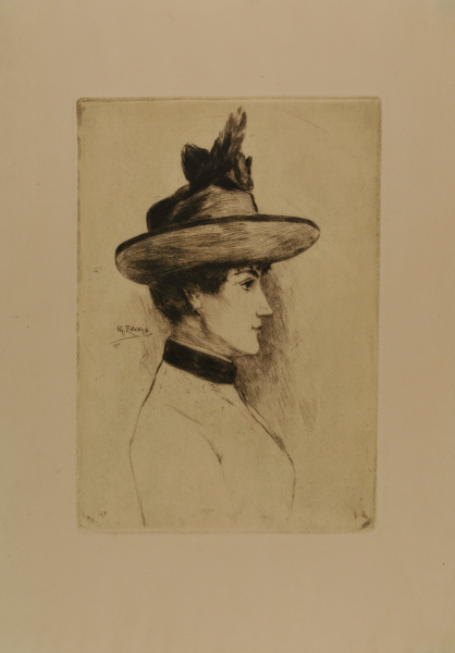 PORTRAIT OF A LADY IN A HAT, IN PROFILE