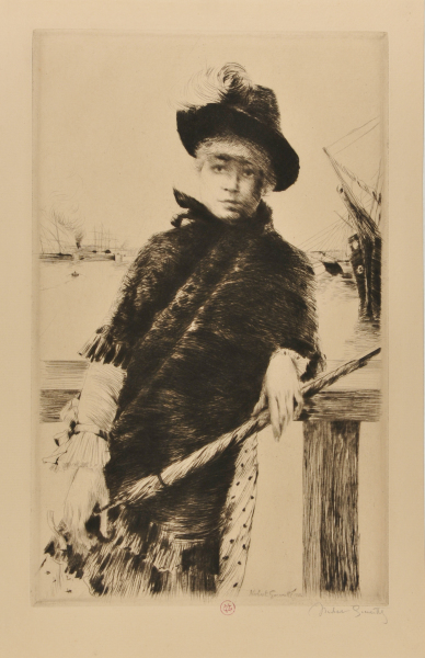 WOMAN WITH A PARASOL ON THE PIER