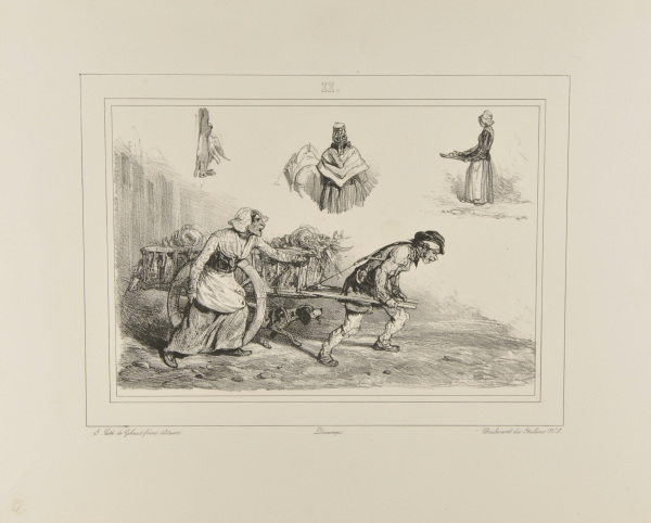 SKETCHES OF A DEAD HARE AND BIRD, MARKET WOMEN, AND A MAN PULLING A CART