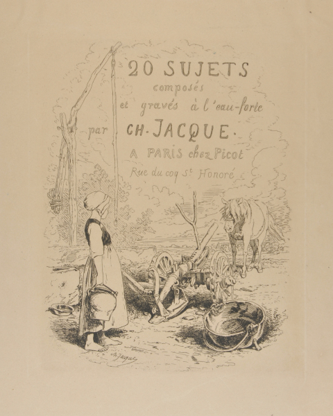 TITLE PLATE FROM THE SERIES "20 SUJETS COMPOSÉS ET GRAVÉS À L'EAU-FORTE PAR CH. JACQUE"