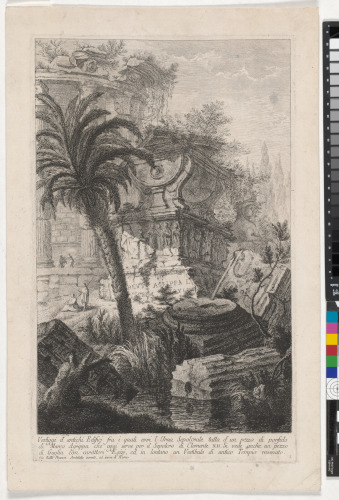 Vestiggi d’antichi Edifici fra i quali evvi l’Urna Sepolcrale tutta d’un pezzo di porfido di Marco Agrippa che oggi serve per il Sepolcro di Clemente XII (Remains of Ancient Buildings Among Which Stands the Sepulchral Urn of Marcus Agrippa Made Entirely o