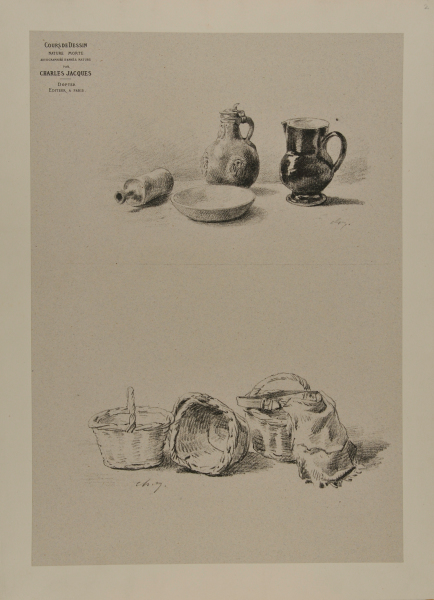 TWO JUGS, A BOTTLE, AND BOWL AND THREE BASKETS