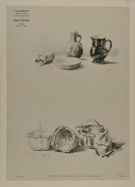 TWO JUGS, A BOTTLE, AND BOWL AND THREE BASKETS