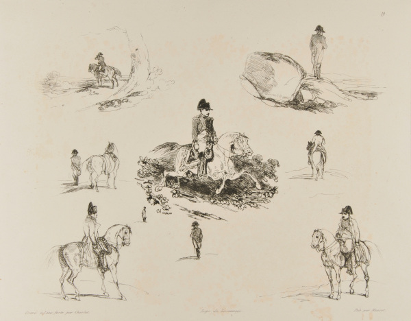 Sheet of sketches: Napoleon standing and on horseback