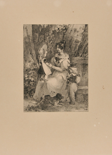 WOMAN WITH LITTLE GIRL AND BOY AND DOG
