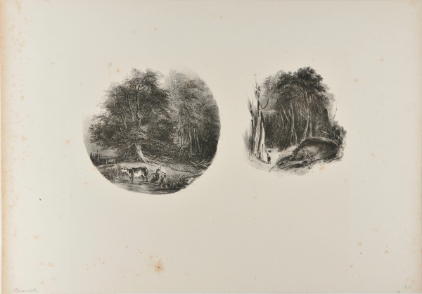 SHEET OF TWO SKETCHES: CHILDREN WITH A COW; CHILDREN IN THE WOODS