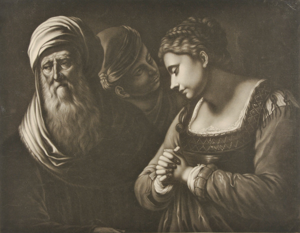 THREE FIGURES, INCLUDING WOMAN WITH CLASPED HANDS