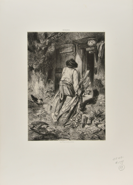 Vieux paysan trainant un fagot