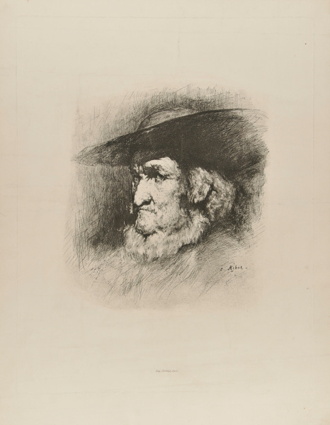 HEAD OF AN OLD MAN WEARING A LARGE HAT