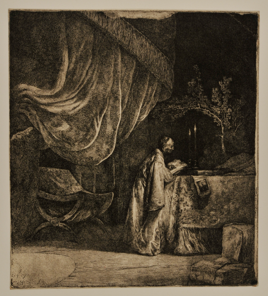 PRIEST WRITING AT AN ALTAR