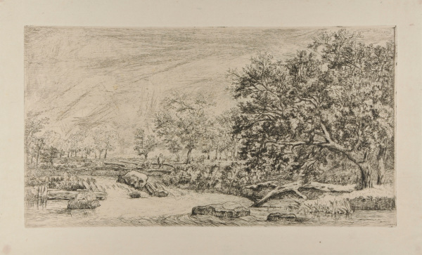 LANDSCAPE WITH MAN WALKING ALONG A RIVER