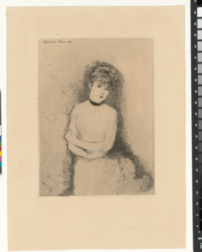 YOUNG WOMAN WITH ARMS FOLDED AT HER WAIST