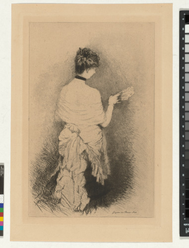 WOMAN WITH A FAN SEEN FROM BEHIND