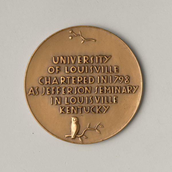 "UNIVERSITY OF LOUISVILLE, SESQUICENTENNIAL 1798-1948, HEAD OF PALLAS ATHENE" MEDAL