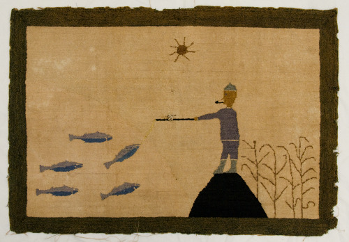 GRENFELL-TYPE HOOKED RUG WITH FISHERMAN