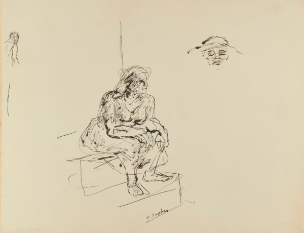 WOMAN SEATED ON A STOOP