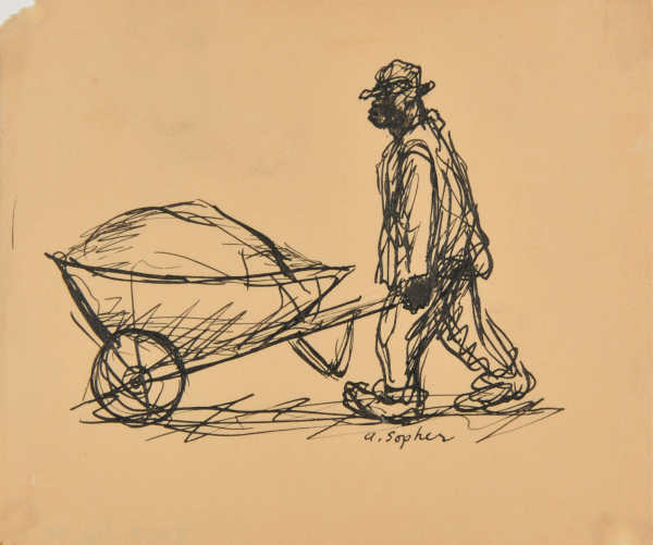 MAN PUSHING WHEELBARROW