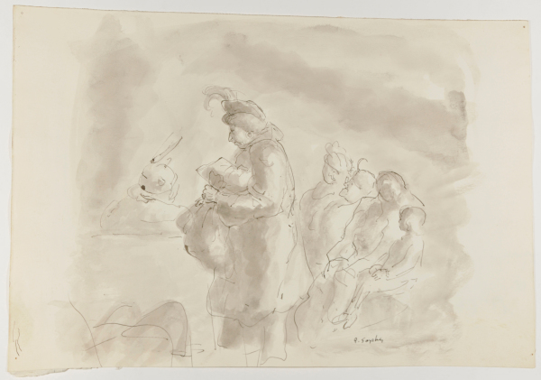 WOMAN STANDING, PEOPLE SITTING (RECTO); STREET SCENE (VERSO)