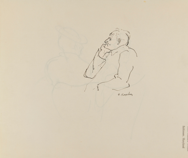 PROFILE OF MAN RESTING CHIN IN HAND (RECTO); TWO SEATED WOMEN WITH HATS (VERSO)