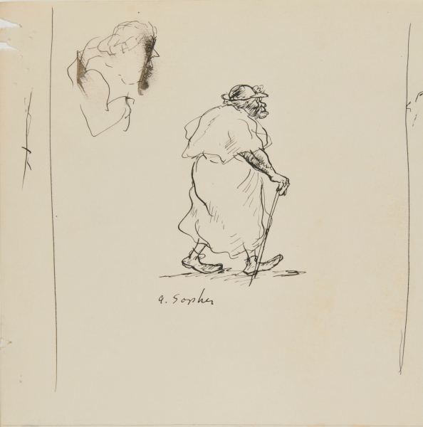 OLD WOMAN WALKING WITH A CANE