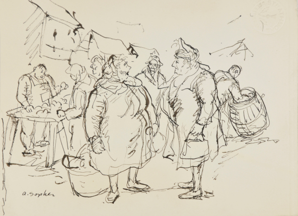 TWO WOMEN TALKING AT THE MARKET