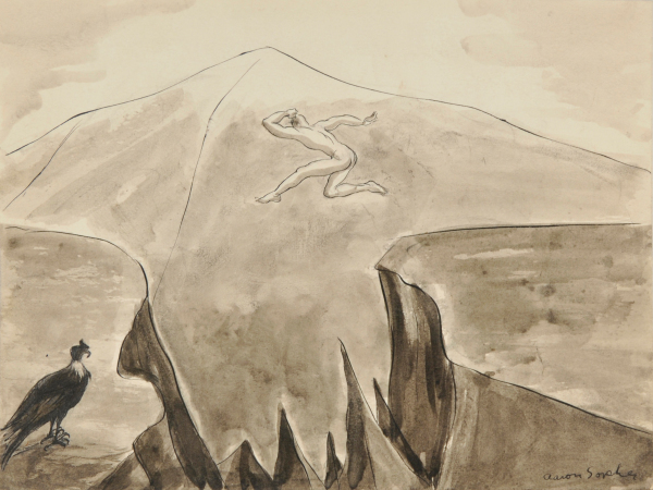 NUDE MALE JUMPING OVER A PRECIPICE