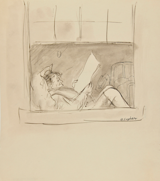 VIEW THROUGH WINDOW OF WOMAN READING
