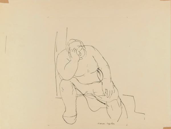 TIRED WOMAN SITTING WITH HEAD IN HAND