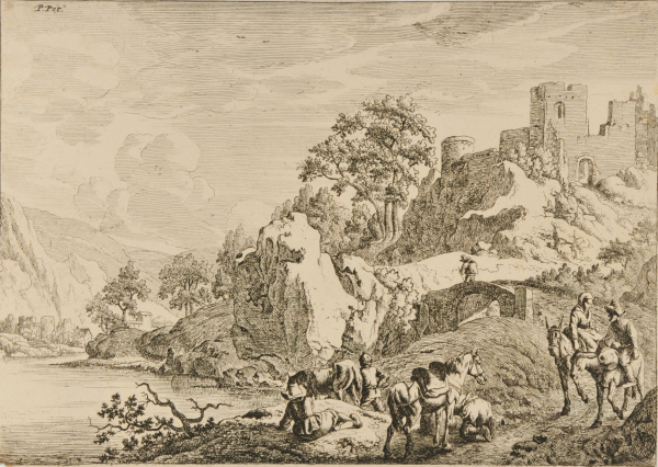 LANDSCAPE WITH PEOPLE ON HORSEBACK