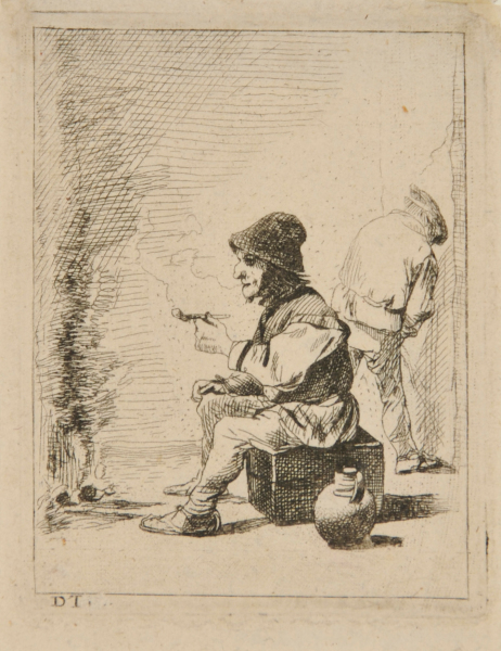 Two Peasants, One Smoking, Sitting Before a Fire