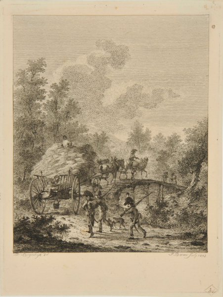 Soldiers Driving Load of Hay Over Bridge